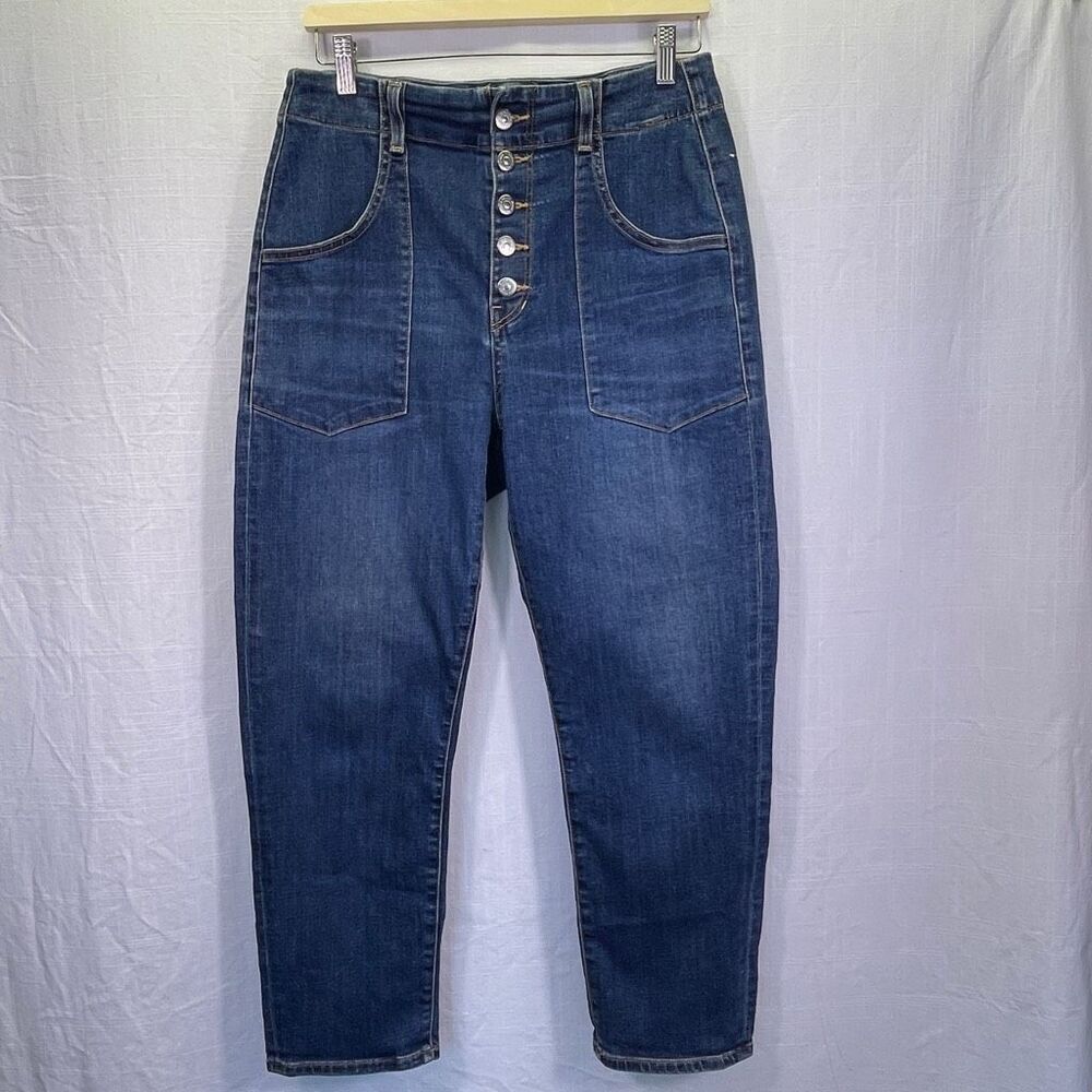 Veronica Beard Blue Button-fly Arya Straight High-rise Cropped Jeans Size 29/8